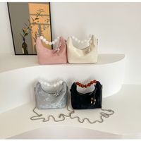 Women's Small Pu Leather Solid Color Classic Style Streetwear Beading Pillow Shape Zipper Underarm Bag main image video