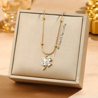 304 Stainless Steel 18K Gold Plated Elegant Luxurious Simple Style Plating Inlay Solid Color Zircon Pendant Necklace main image 4