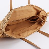 Women's Large Straw Solid Color Vacation Beach Weave Semicircle Zipper Straw Bag main image 2