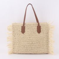 Women's Large Paper String Solid Color Streetwear Tassel Weave Zipper Straw Bag main image 6