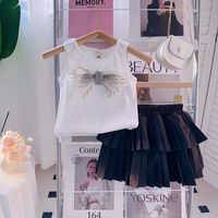 Streetwear Solid Color Bow Knot Cotton Spandex Polyester Girls Clothing Sets main image 1
