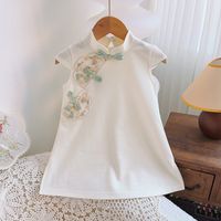 Princess Solid Color Embroidery Cotton Blend Girls Dresses sku image 1