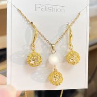 Copper 18K Gold Plated Elegant Glam Shiny Plating Hollow Out Inlay Round Natural Stone Zircon Jewelry Set main image 3