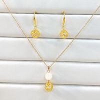 Copper 18K Gold Plated Elegant Glam Shiny Plating Hollow Out Inlay Round Natural Stone Zircon Jewelry Set main image 4