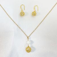 Copper 18K Gold Plated Elegant Glam Shiny Plating Hollow Out Inlay Round Natural Stone Zircon Jewelry Set main image 1