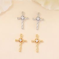 1 Piece 14 * 9mm Copper Zircon 18K Gold Plated White Gold Plated Cross Polished Pendant main image 1