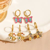 1 Pair Y2K Hip-Hop Star Butterfly Plating 304 Stainless Steel 18K Gold Plated Drop Earrings main image 5