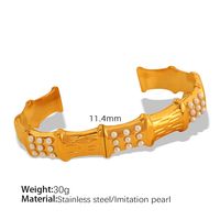 Plastic Beads Titanium Steel 18K Gold Plated Vintage Style Simple Style Plating Inlay Bamboo Rhinestones Bangle sku image 1