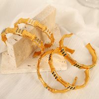 Plastic Beads Titanium Steel 18K Gold Plated Vintage Style Simple Style Plating Inlay Bamboo Rhinestones Bangle main image 5