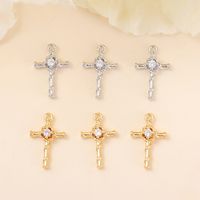 1 Piece 14 * 9mm Copper Zircon 18K Gold Plated White Gold Plated Cross Polished Pendant main image 5