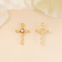 1 Piece 14 * 9mm Copper Zircon 18K Gold Plated White Gold Plated Cross Polished Pendant sku image 1