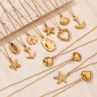 304 Stainless Steel Gold Plated Basic Modern Style Classic Style Plating Heart Shape Anchor Shell Pendant Necklace main image 1