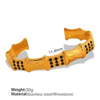 Plastic Beads Titanium Steel 18K Gold Plated Vintage Style Simple Style Plating Inlay Bamboo Rhinestones Bangle sku image 4