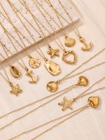 304 Stainless Steel Gold Plated Basic Modern Style Classic Style Plating Heart Shape Anchor Shell Pendant Necklace sku image 14