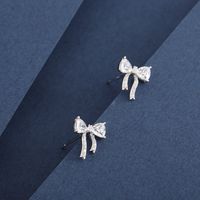 1 Pair Simple Style Classic Style Bow Knot Plating Inlay Sterling Silver Zircon 14K Gold Plated Ear Studs main image 3