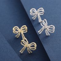 1 Pair Simple Style Classic Style Bow Knot Plating Inlay Sterling Silver Zircon 14K Gold Plated Ear Studs main image 8
