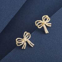 1 Pair Simple Style Classic Style Bow Knot Plating Inlay Sterling Silver Zircon 14K Gold Plated Ear Studs main image 4