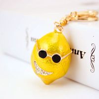 Cute Funny Lemon Zinc Alloy Plating Inlay Rhinestones Women's Bag Pendant Keychain sku image 1