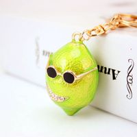 Cute Funny Lemon Zinc Alloy Plating Inlay Rhinestones Women's Bag Pendant Keychain sku image 2