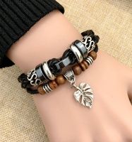 Vintage Style Ethnic Style Cross Leaves Alloy Wooden Beads Rope Unisex Drawstring Bracelets sku image 4