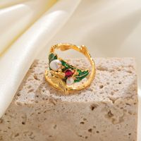 Shell Copper 18K Gold Plated Basic Simple Style Commute Enamel Inlay Butterfly Pearl Shell Zircon Open Rings main image 5