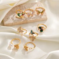 Shell Copper 18K Gold Plated Basic Simple Style Commute Enamel Inlay Butterfly Pearl Shell Zircon Open Rings main image 7