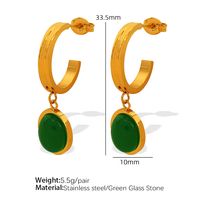 Titanium Steel 18K Gold Plated Elegant Retro Plating Inlay Round Glass Stone Earrings Necklace Jewelry Set sku image 4