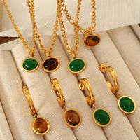 Titanium Steel 18K Gold Plated Elegant Retro Plating Inlay Round Glass Stone Earrings Necklace Jewelry Set main image 1