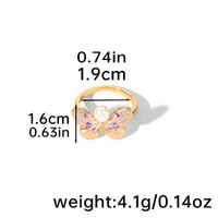 Shell Copper 18K Gold Plated Basic Simple Style Commute Enamel Inlay Butterfly Pearl Shell Zircon Open Rings sku image 5