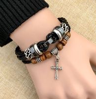 Vintage Style Ethnic Style Cross Leaves Alloy Wooden Beads Rope Unisex Drawstring Bracelets main image 6