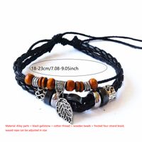 Vintage Style Ethnic Style Cross Leaves Alloy Wooden Beads Rope Unisex Drawstring Bracelets main image 2