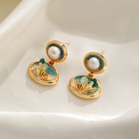 1 Pair Vintage Style Lady Pastoral Flower Enamel Inlay Copper Artificial Crystal Freshwater Pearl Gold Plated Drop Earrings main image 5