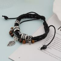 Vintage Style Ethnic Style Cross Leaves Alloy Wooden Beads Rope Unisex Drawstring Bracelets sku image 8