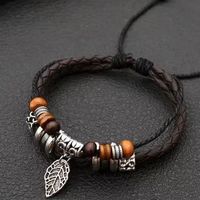 Vintage Style Ethnic Style Cross Leaves Alloy Wooden Beads Rope Unisex Drawstring Bracelets sku image 7