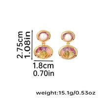 1 Par Estilo Vintage Señora Pastoral Flor Esmalte Embutido Cobre Cristal Artificial Perlas De Agua Dulce Chapado En Oro Pendientes De Gota sku image 1