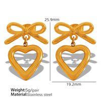 1 Pair Simple Style Heart Shape Plating Inlay Glass Bead Titanium Steel Rhinestones Glass Bead 18K Gold Plated Drop Earrings main image 9