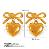 1 Pair Simple Style Heart Shape Plating Inlay Glass Bead Titanium Steel Rhinestones Glass Bead 18K Gold Plated Drop Earrings main image 8