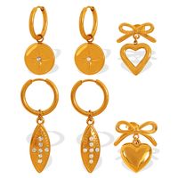 1 Pair Simple Style Heart Shape Plating Inlay Glass Bead Titanium Steel Rhinestones Glass Bead 18K Gold Plated Drop Earrings main image 7