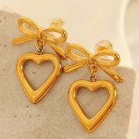 1 Pair Simple Style Heart Shape Plating Inlay Glass Bead Titanium Steel Rhinestones Glass Bead 18K Gold Plated Drop Earrings main image 2