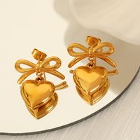 1 Pair Simple Style Heart Shape Plating Inlay Glass Bead Titanium Steel Rhinestones Glass Bead 18K Gold Plated Drop Earrings main image 6