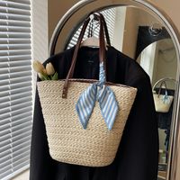 Women's Medium Straw Solid Color Vacation Beach Weave Open Shoulder Bag Underarm Bag main image 3