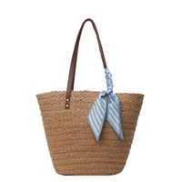 Women's Medium Straw Solid Color Vacation Beach Weave Open Shoulder Bag Underarm Bag sku image 3