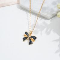304 Stainless Steel 18K Gold Plated Cute Sweet Commute Enamel Plating Butterfly Bow Knot Zircon Pendant Necklace main image 5