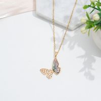304 Stainless Steel 18K Gold Plated Cute Sweet Commute Enamel Plating Butterfly Bow Knot Zircon Pendant Necklace main image 2