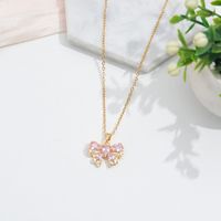 304 Stainless Steel 18K Gold Plated Cute Sweet Commute Enamel Plating Butterfly Bow Knot Zircon Pendant Necklace main image 3