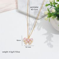 304 Stainless Steel 18K Gold Plated Cute Sweet Commute Enamel Plating Butterfly Bow Knot Zircon Pendant Necklace sku image 3