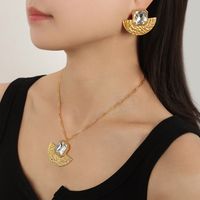 Titanium Steel 18K Gold Plated Simple Style Classic Style Inlay Solid Color Acrylic Rhinestones Earrings Necklace main image 5