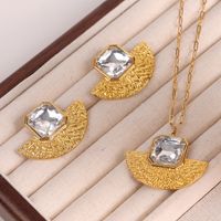 Titanium Steel 18K Gold Plated Simple Style Classic Style Inlay Solid Color Acrylic Rhinestones Earrings Necklace main image 2