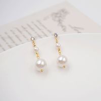 1 Pair Vintage Style Simple Style Classic Style Round Handmade Inlay 304 Stainless Steel Imitation Pearl Copper Zircon Gold Plated Drop Earrings main image 7
