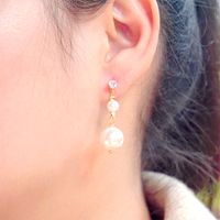 1 Pair Modern Style Simple Style Geometric Inlay Artificial Pearl Copper Zircon Gold Plated Drop Earrings main image 3